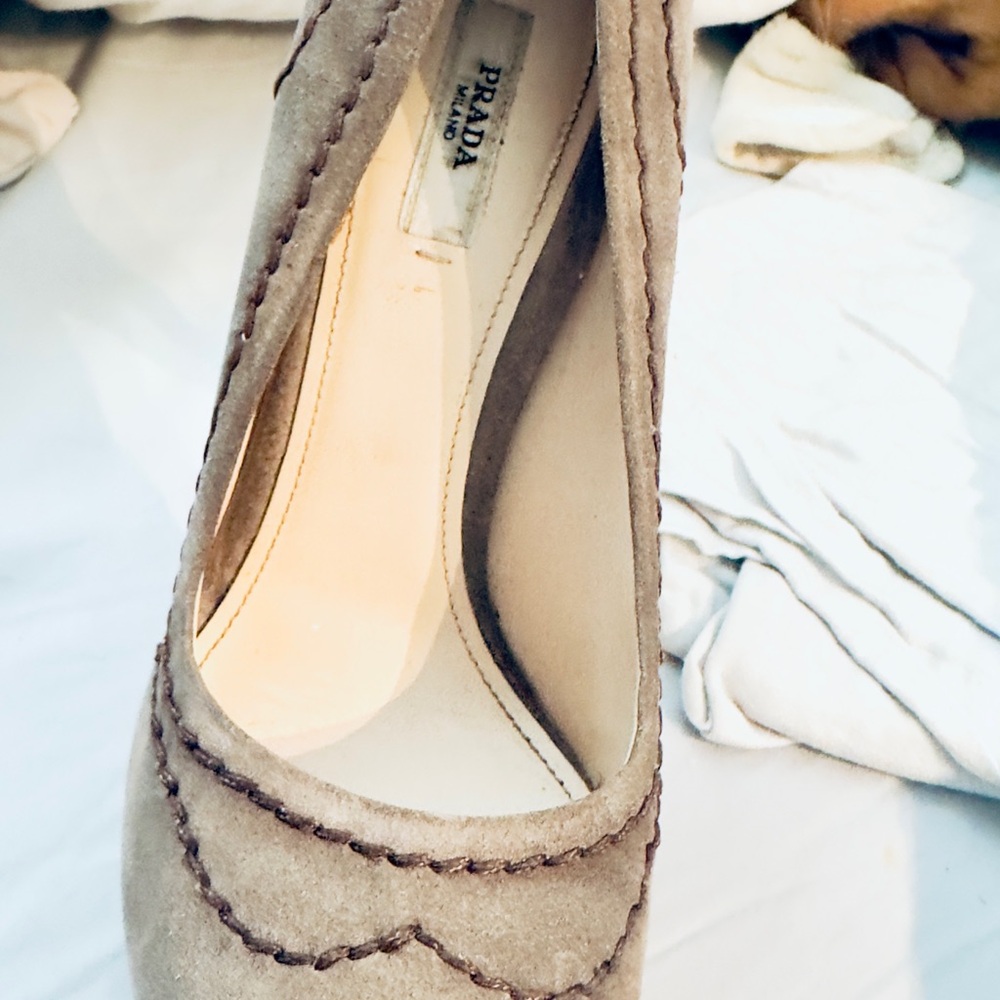 Prada Taupe Suede Mary Jane Platform Pumps size 8. Compare to other listing $400 - Picture 6 of 10